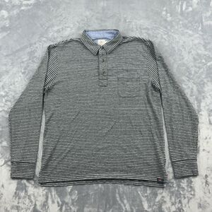 Faherty Shirt Mens Size Large Gray Stripe Long Sleeve Luxe Organic Cotton Polo